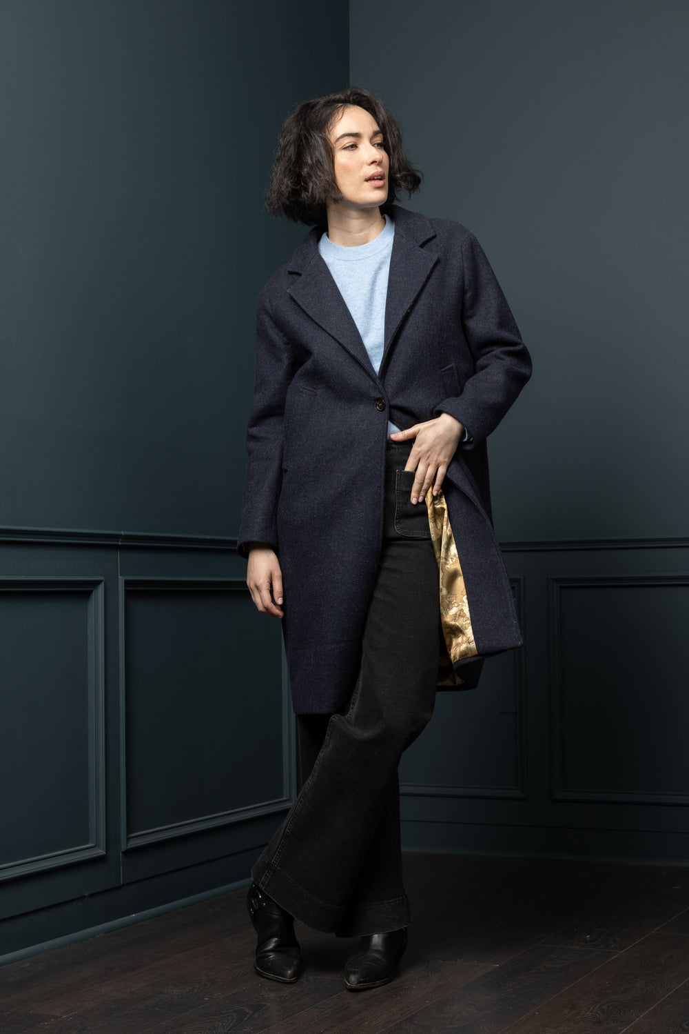 Women's Navy Tweed City Coat