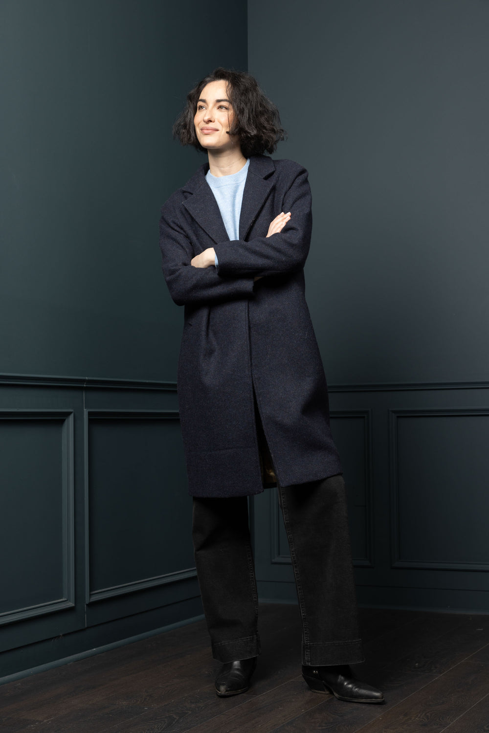 Women's Navy Tweed City Coat