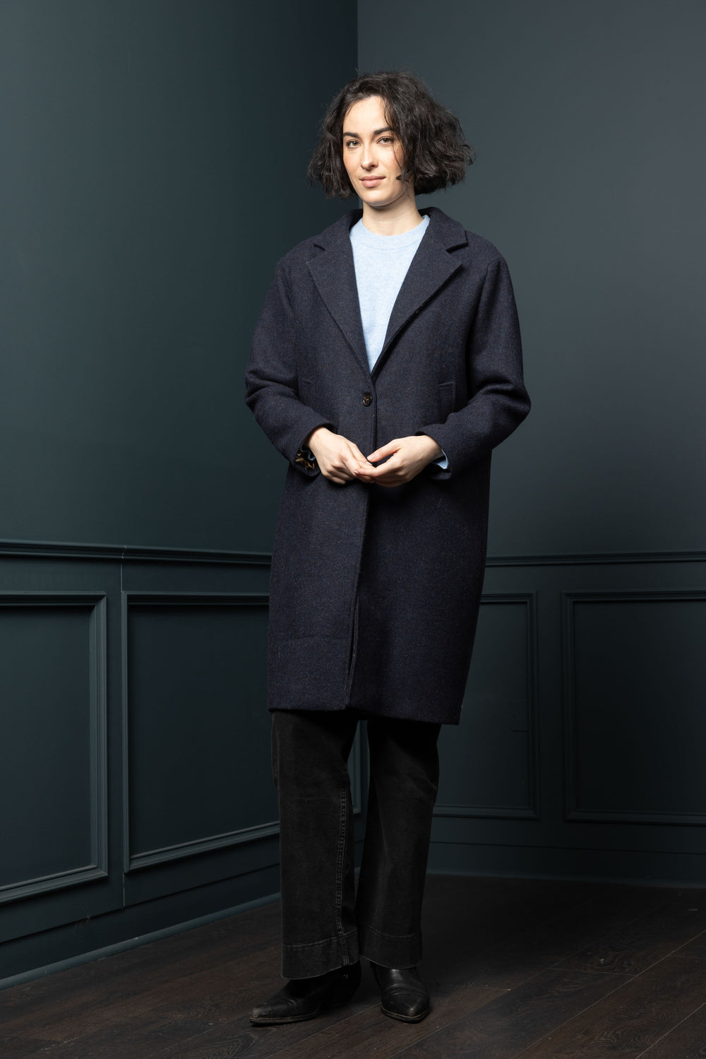 Women's Navy Tweed City Coat