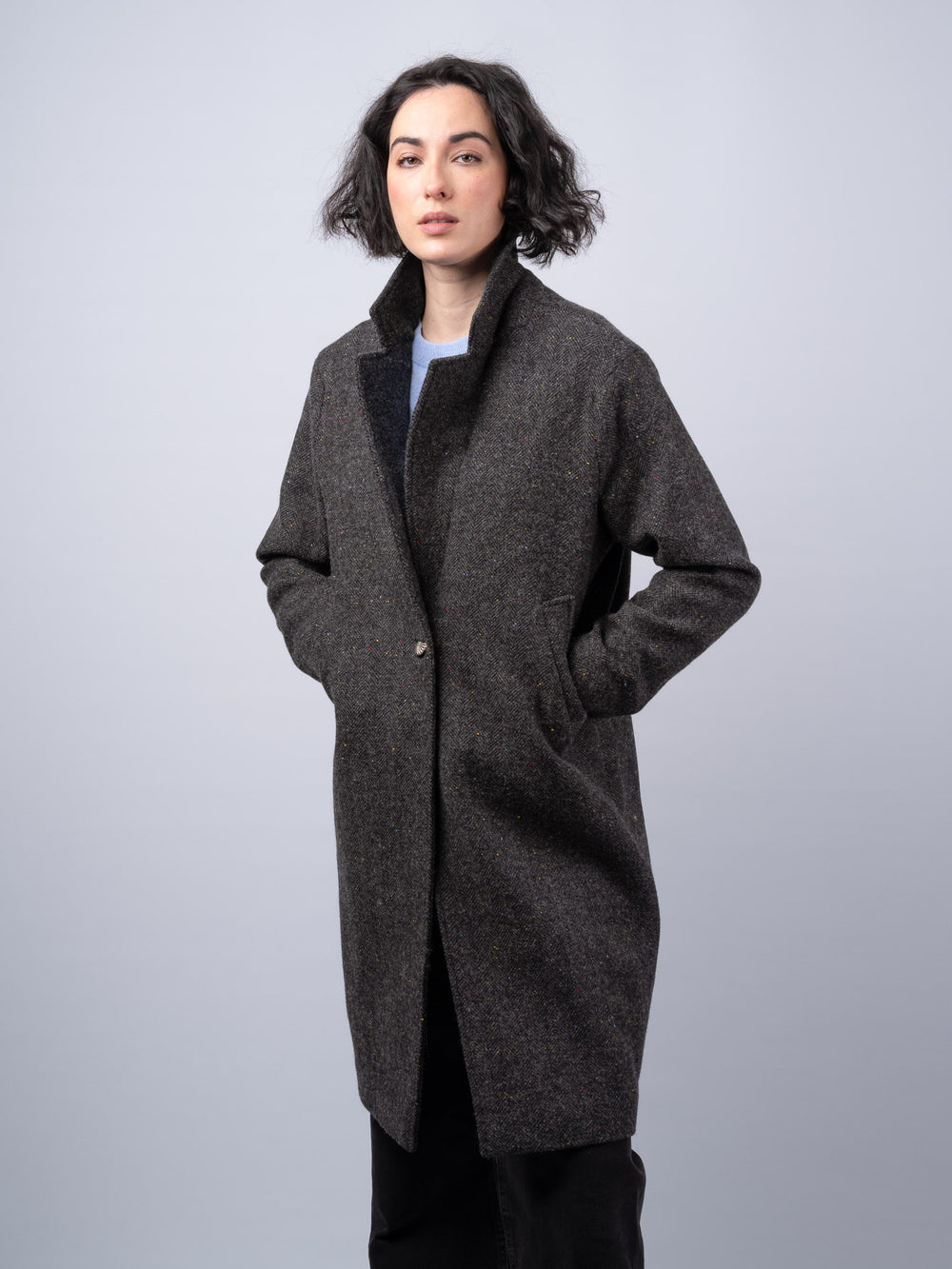 Women's Smoke Herringbone Tweed City Coat — Available to Preorder Now