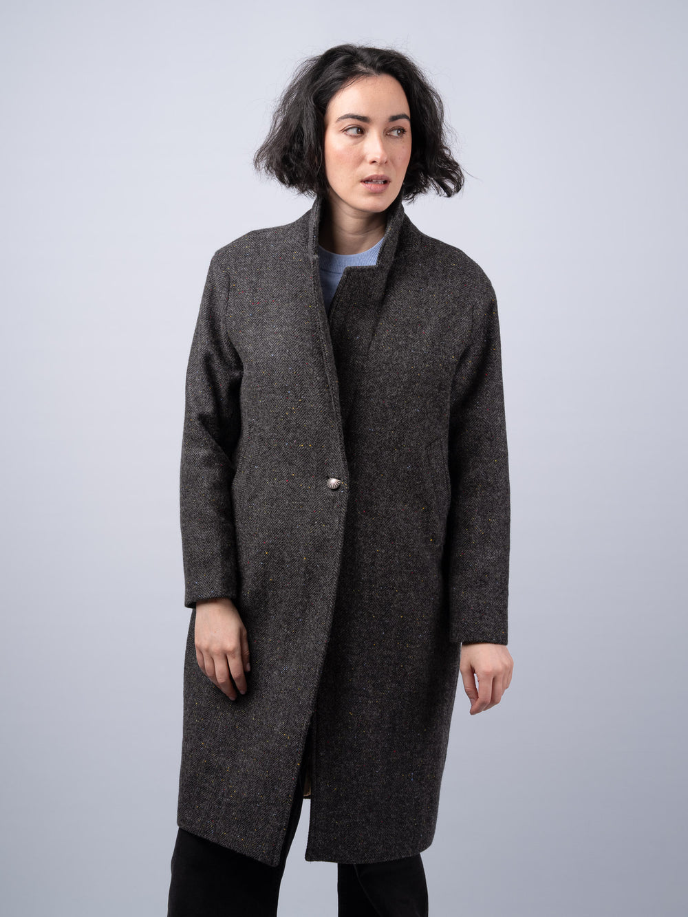 Women's Smoke Herringbone Tweed City Coat — Available to Preorder Now