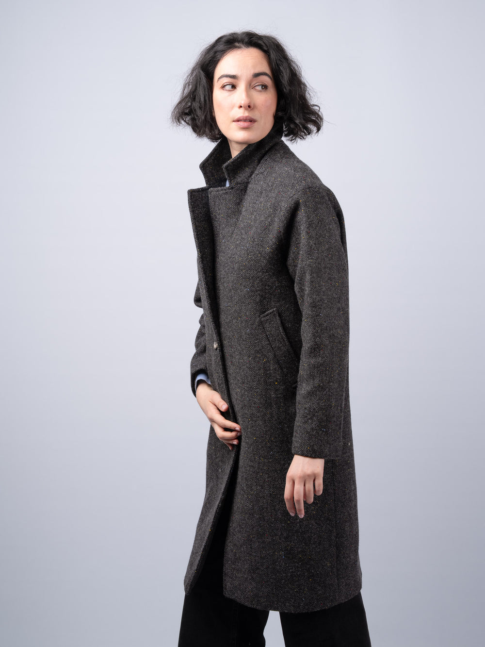 Women's Smoke Herringbone Tweed City Coat — Available to Preorder Now