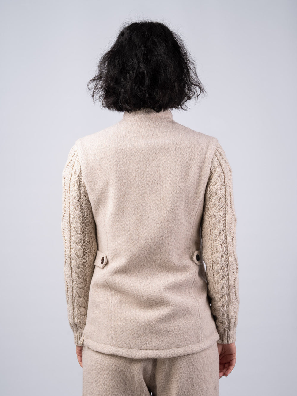The Constance Alpaca Tweed Jacket With Natural Cable Knit Sleeve