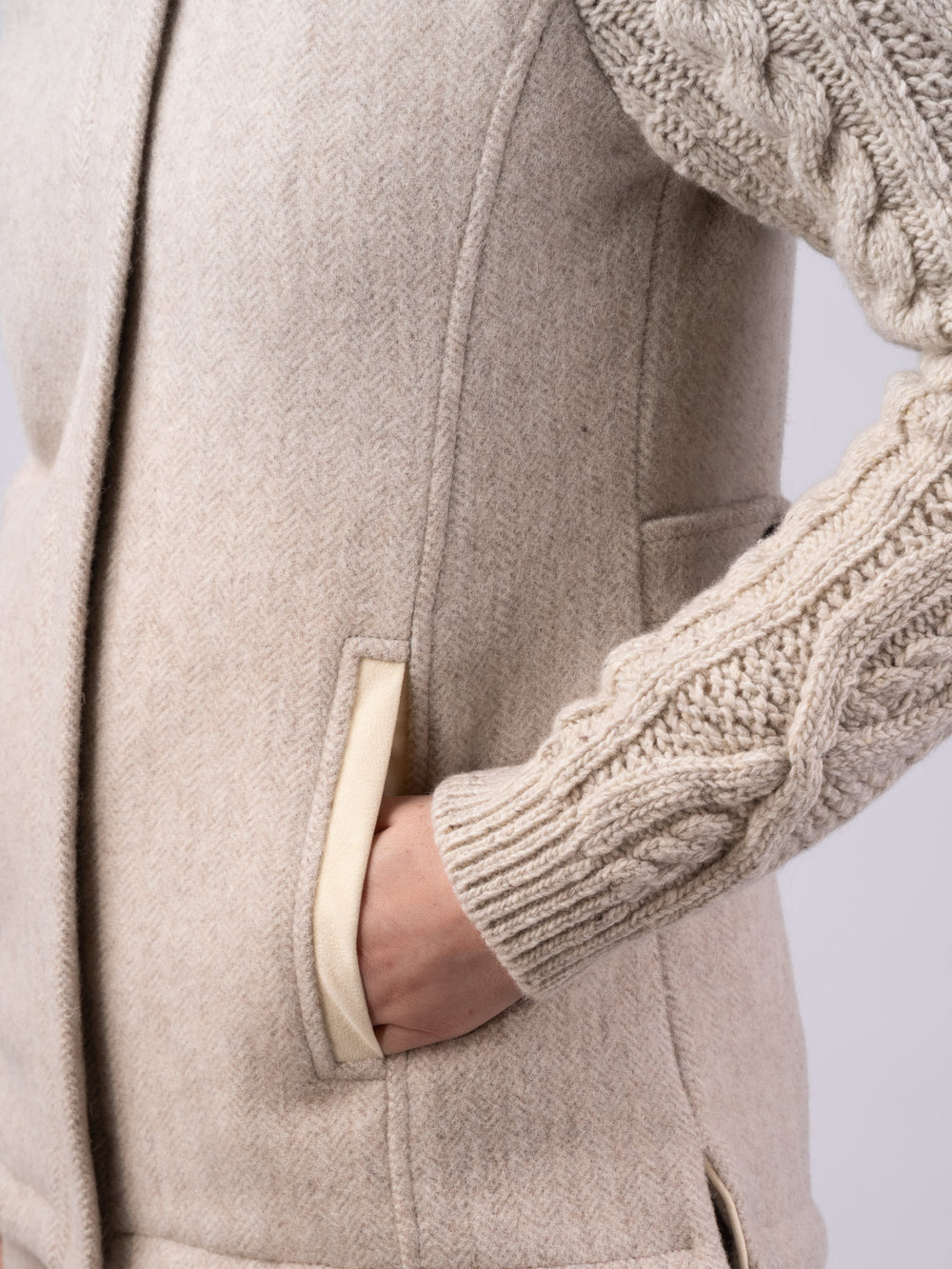 The Constance Alpaca Tweed Jacket With Natural Cable Knit Sleeve