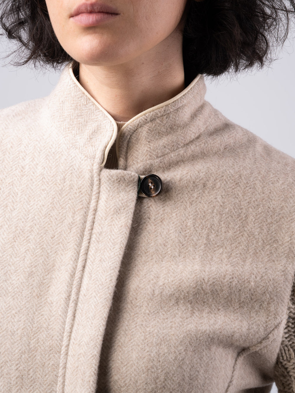 The Constance Alpaca Tweed Jacket With Natural Cable Knit Sleeve