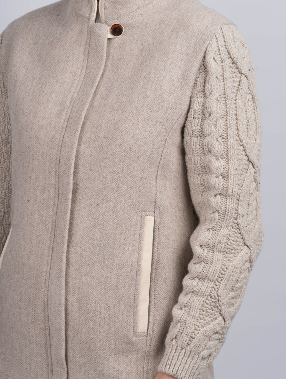 The Constance Alpaca Tweed Jacket With Natural Cable Knit Sleeve