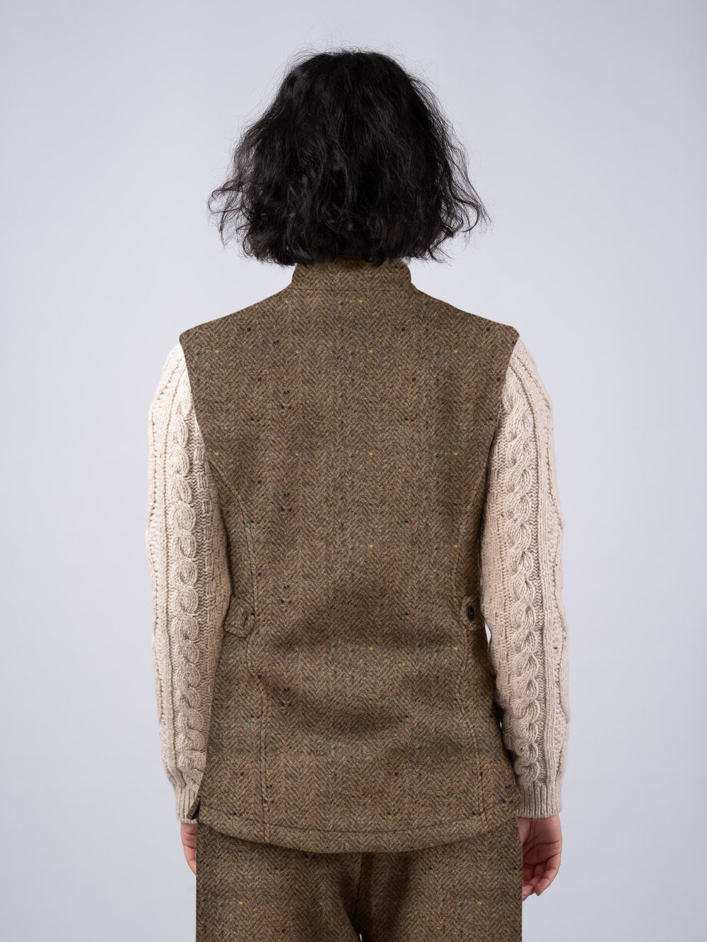 The Constance Fawn Tweed Jacket With Natural Cable Knit Sleeve
