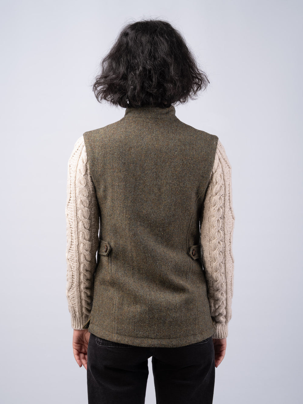 The Constance Moss Green Tweed Jacket With Natural Cable Knit Sleeve