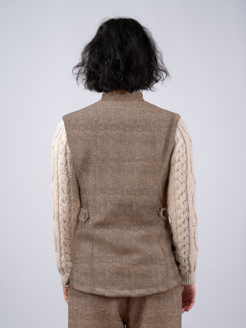 The Constance Oak Herringbone Tweed Jacket With Natural Cable Knit Sleeve