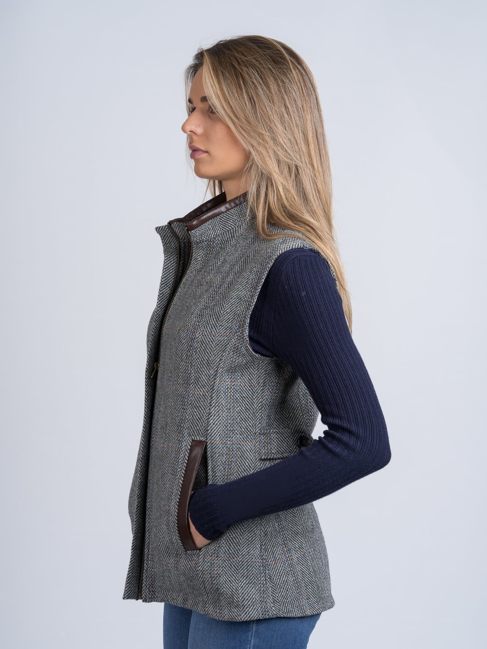 Gilet de chasse en tweed gris Gilet sans manches pour femme avec