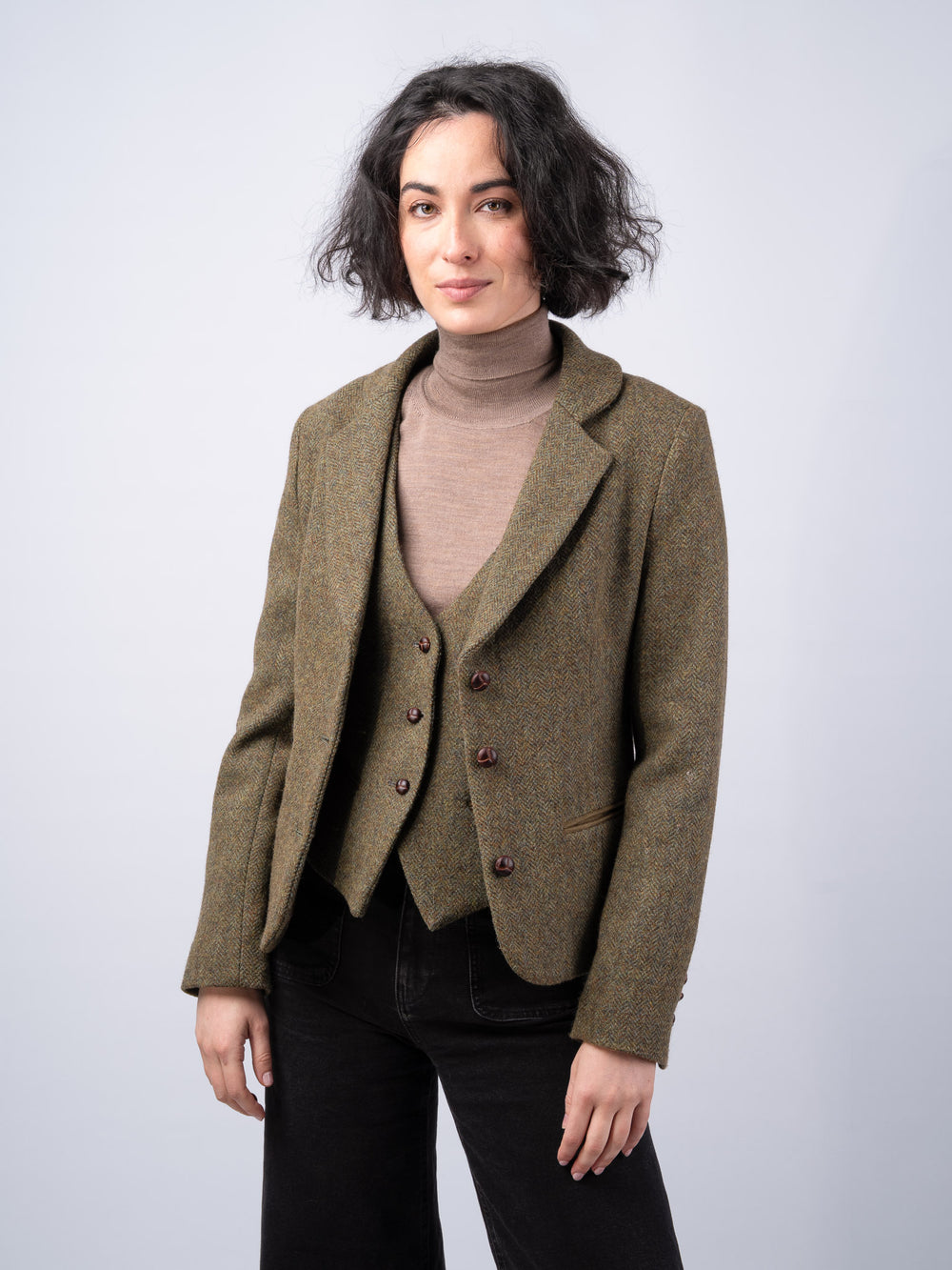 Women's Moss Herringbone Cropped Tweed Jacket & Blazer