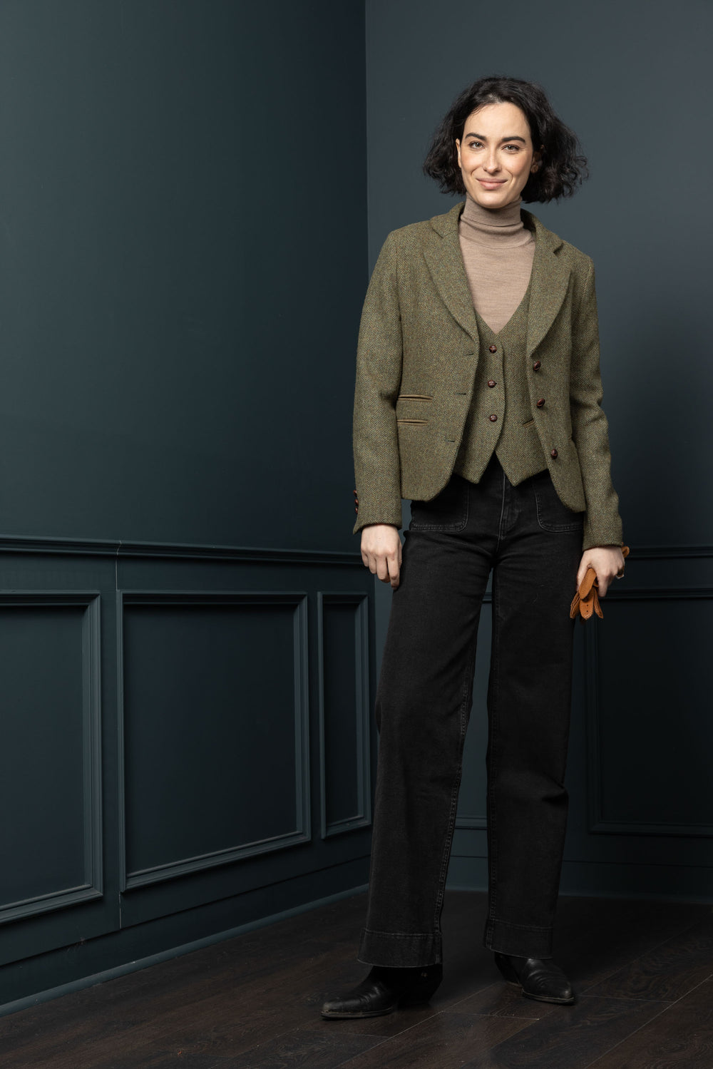Women's Moss Herringbone Cropped Tweed Jacket & Blazer