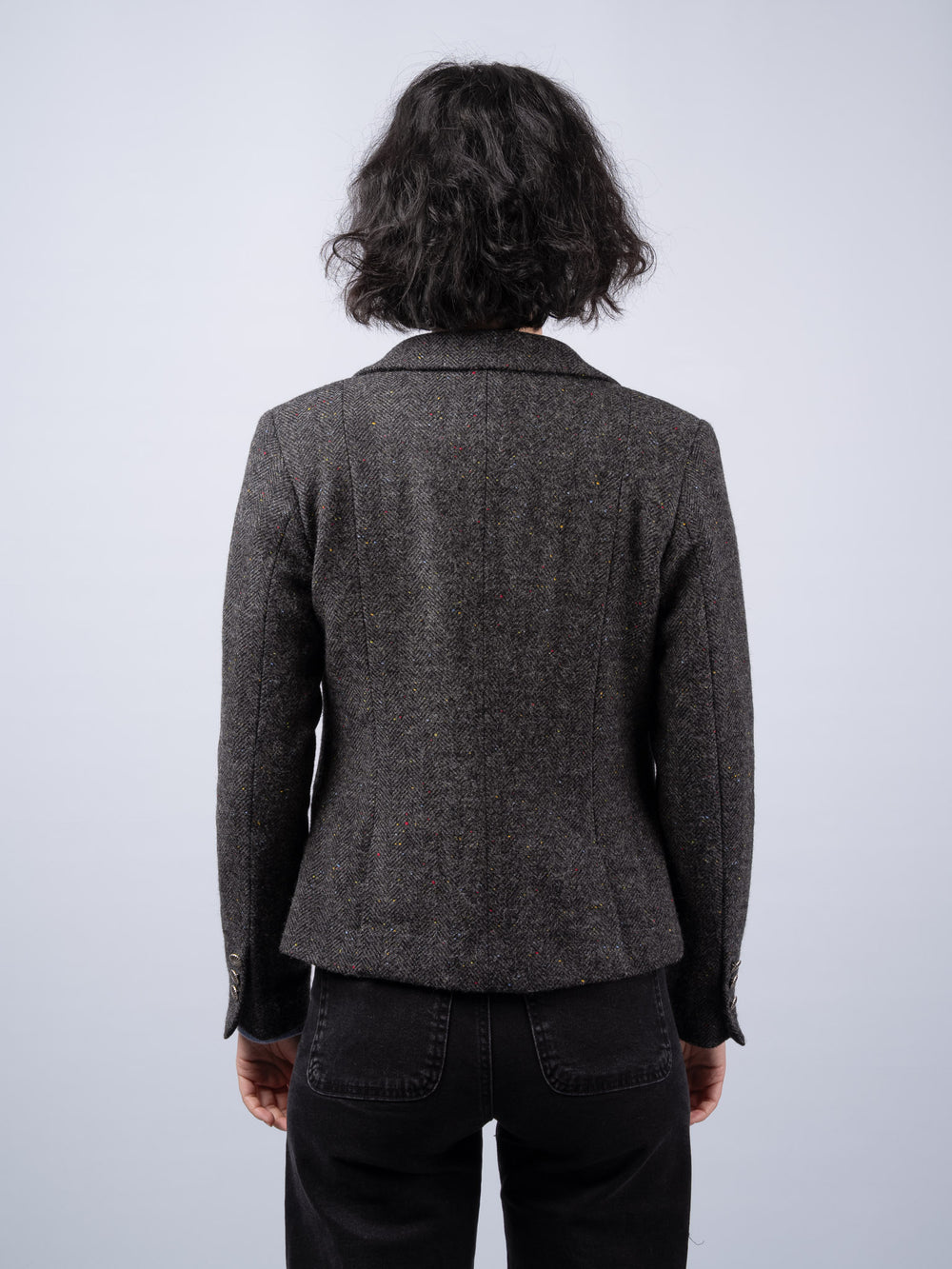 Women's Smoke Herringbone Cropped  Tweed Jacket & Blazer