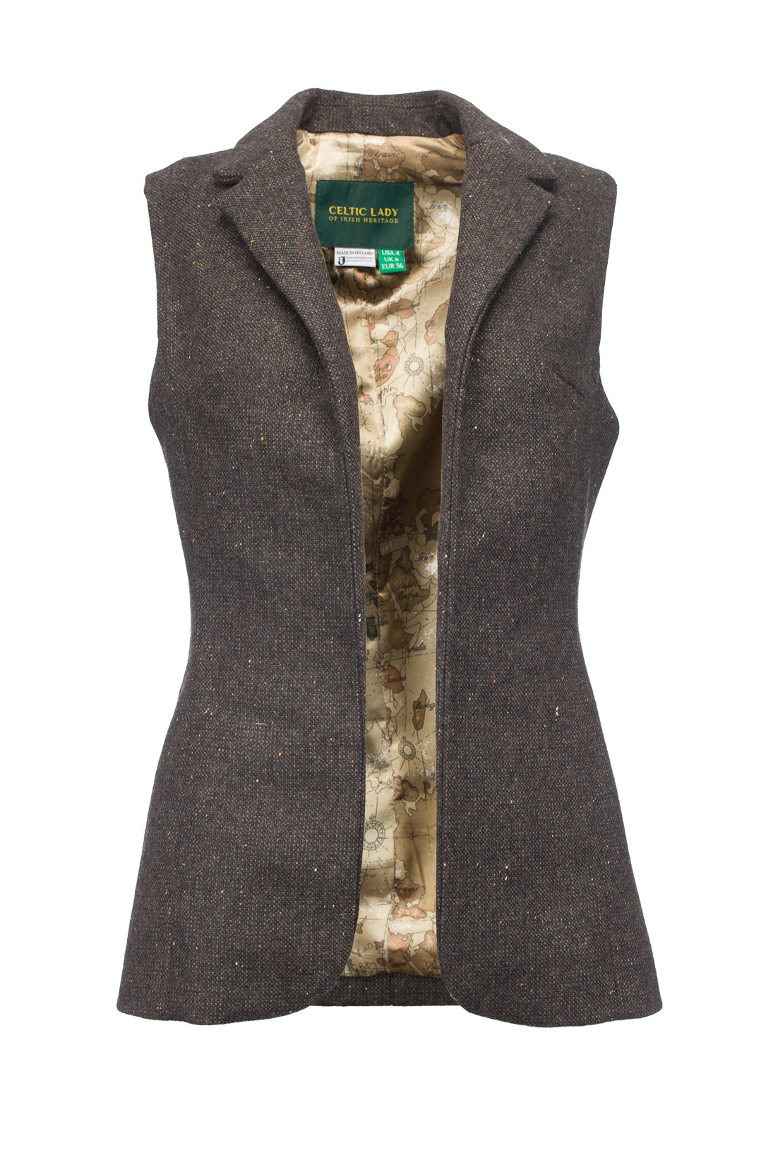 【美品】eLLa big collar tweed gilet Brown Hopsack Tweed Gilet - Women's Irish Tweed Bodywarmer