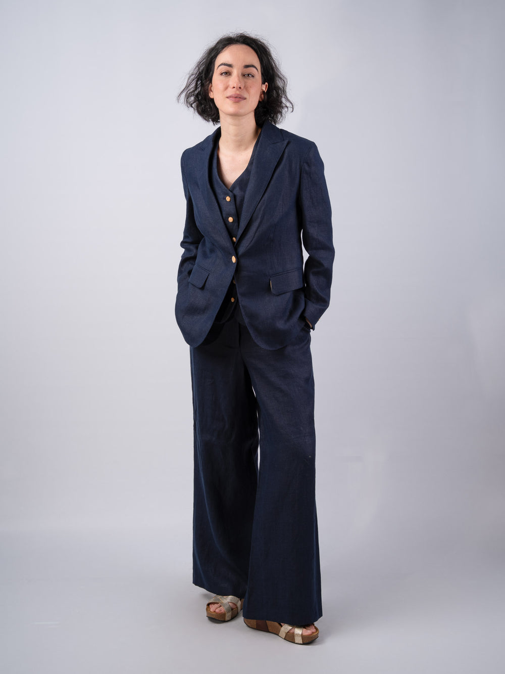 Women's Navy Linen Trousers & Pants