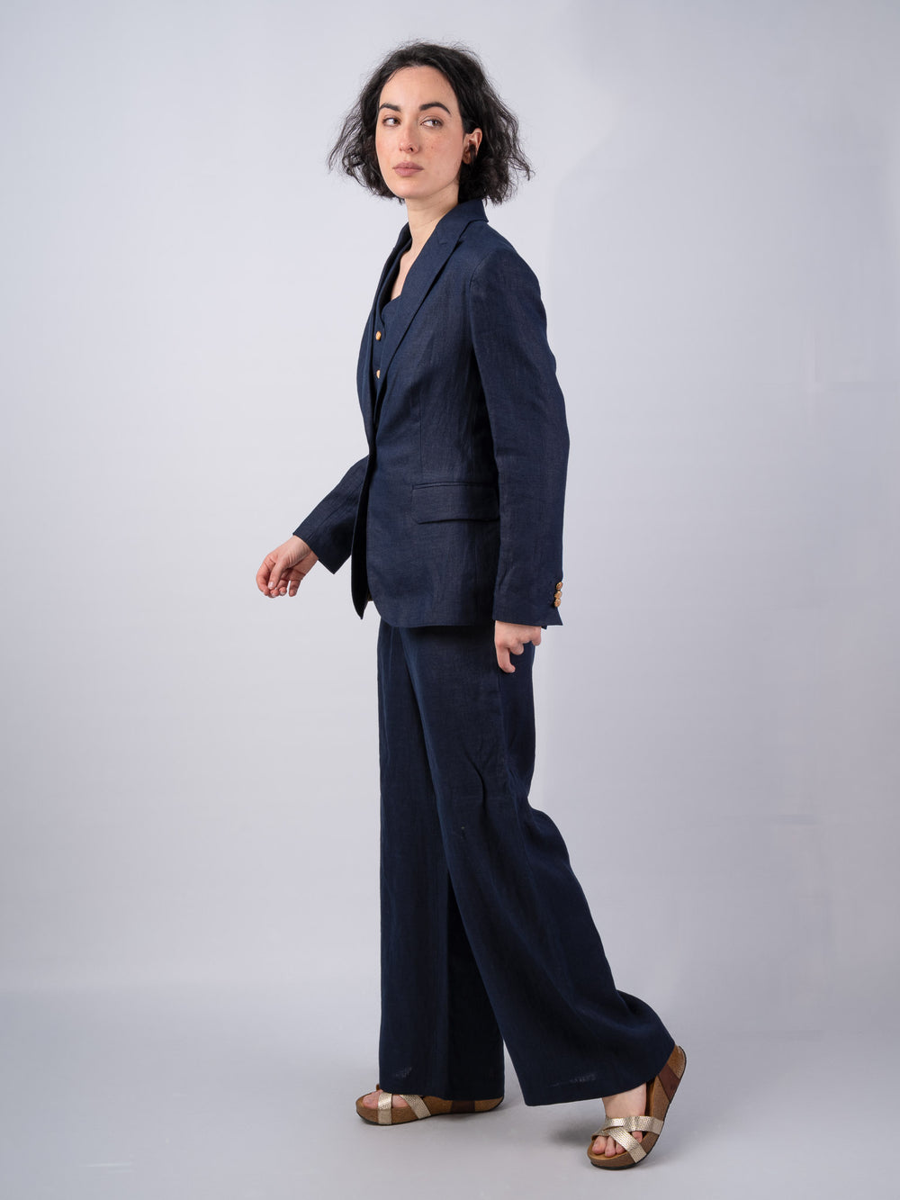 Women's Navy Linen Trousers & Pants