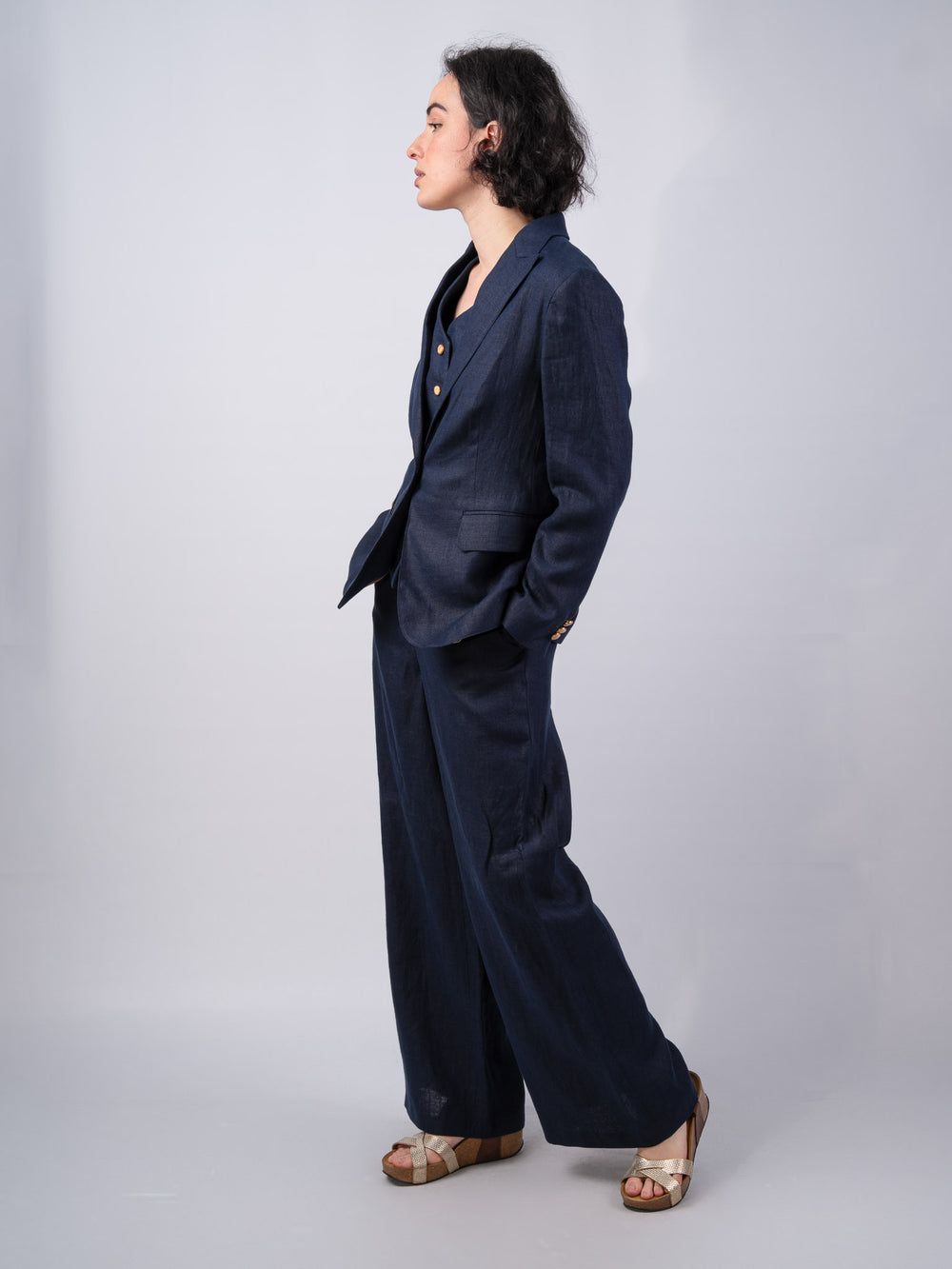 Women's Navy Linen Trousers & Pants