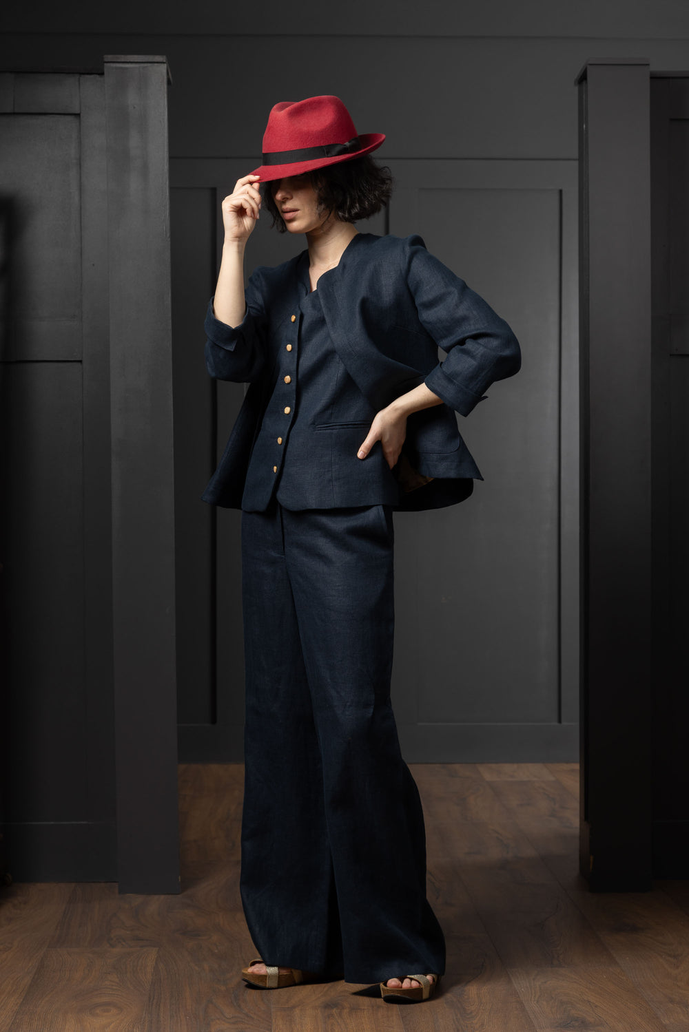 Women's Navy Linen Trousers & Pants