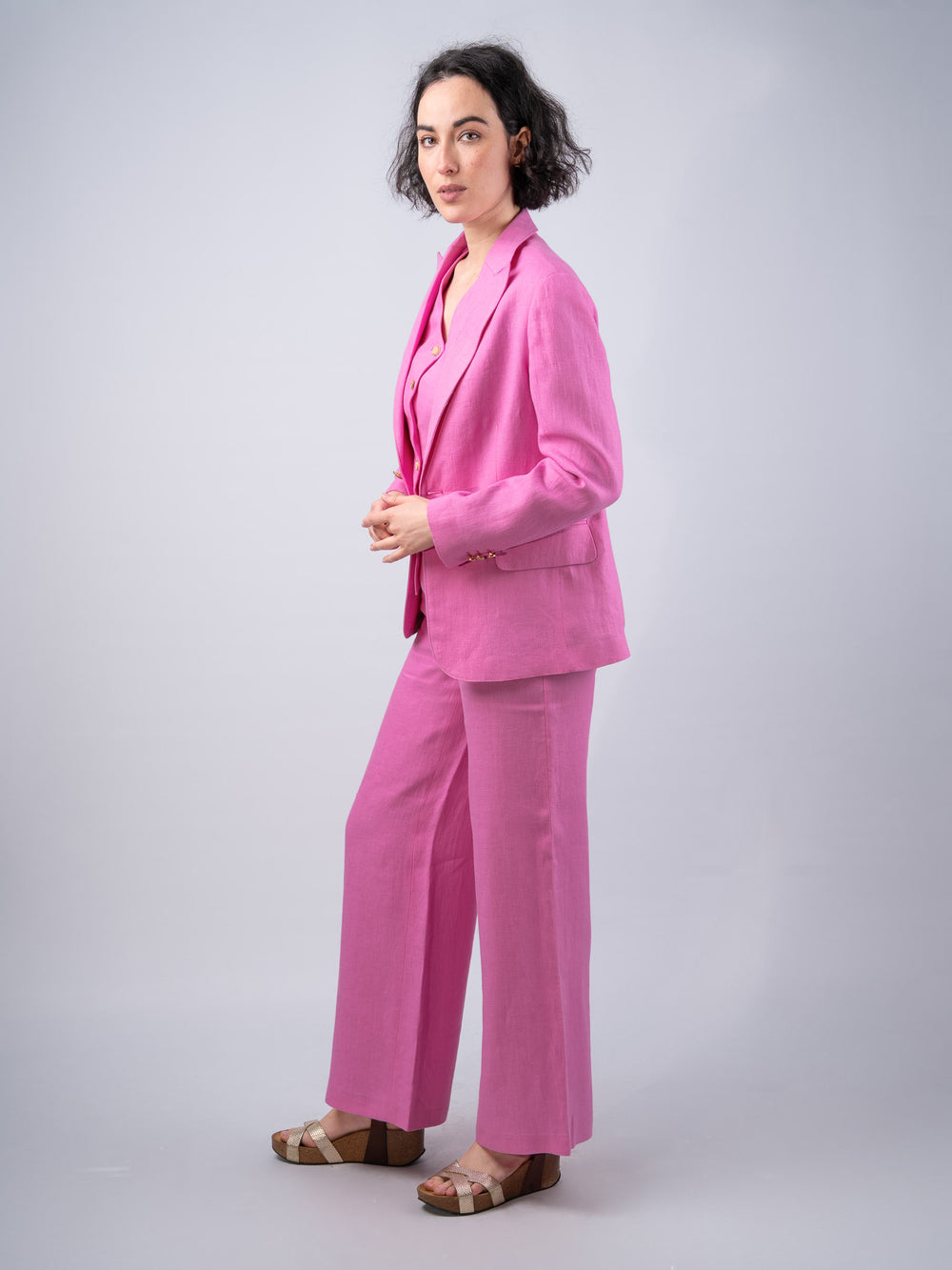 Women's Pink Linen Trousers & Pants