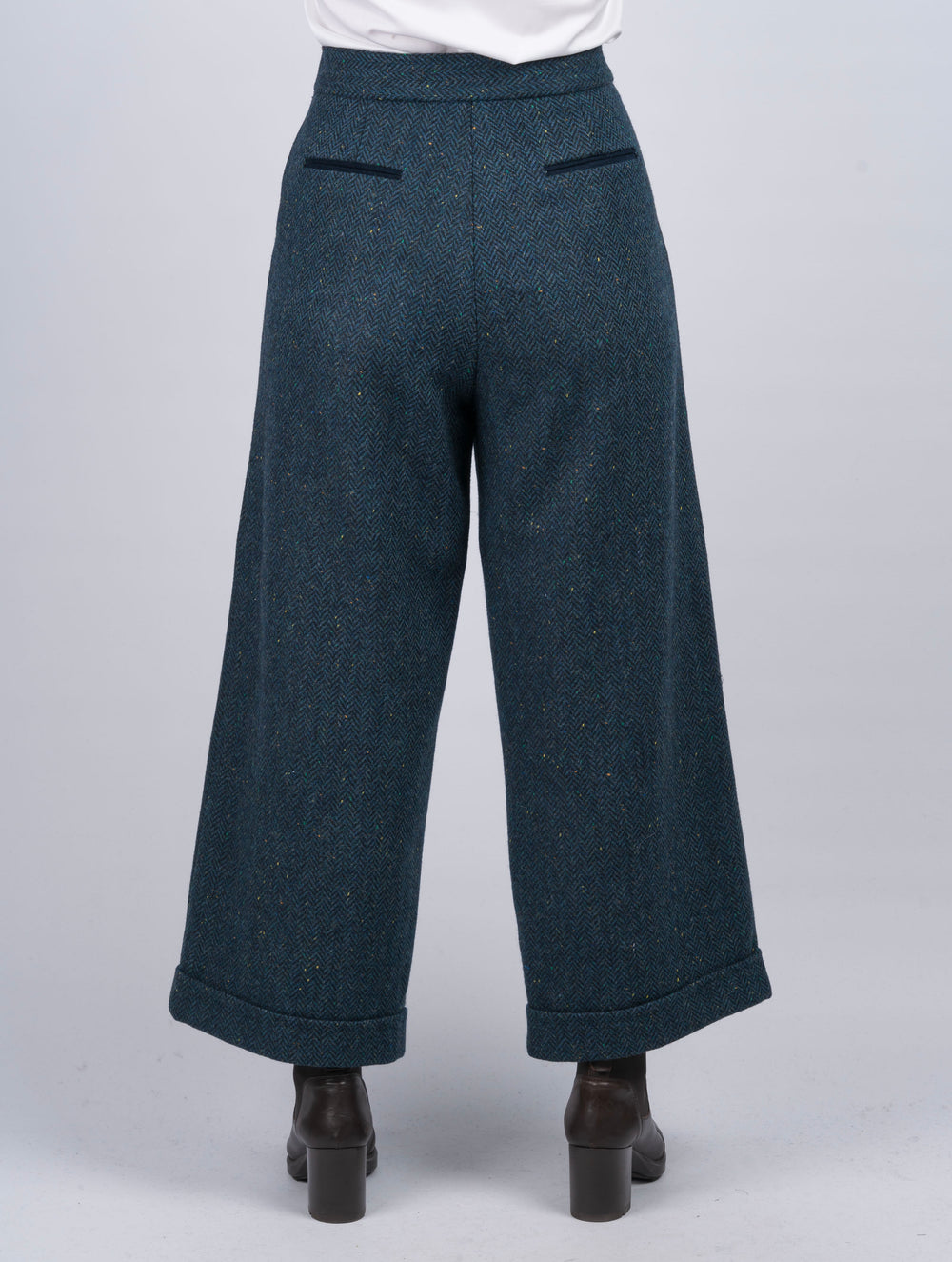Women's Blue Herringbone Tweed Trousers & Pants