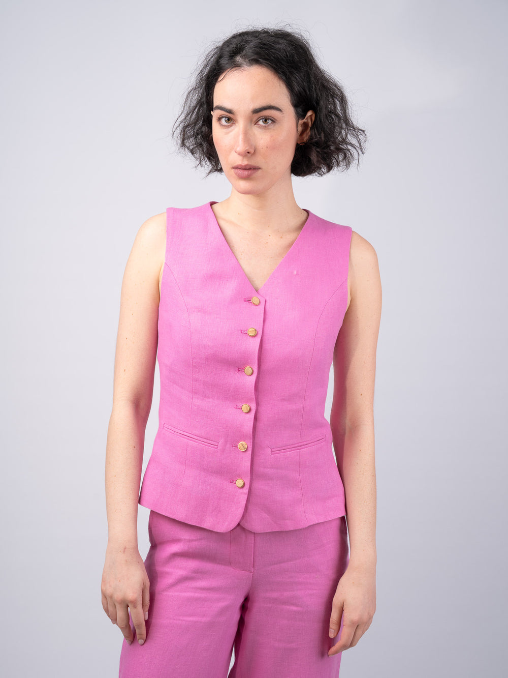 Women's Pink Linen Waistcoat & Vest