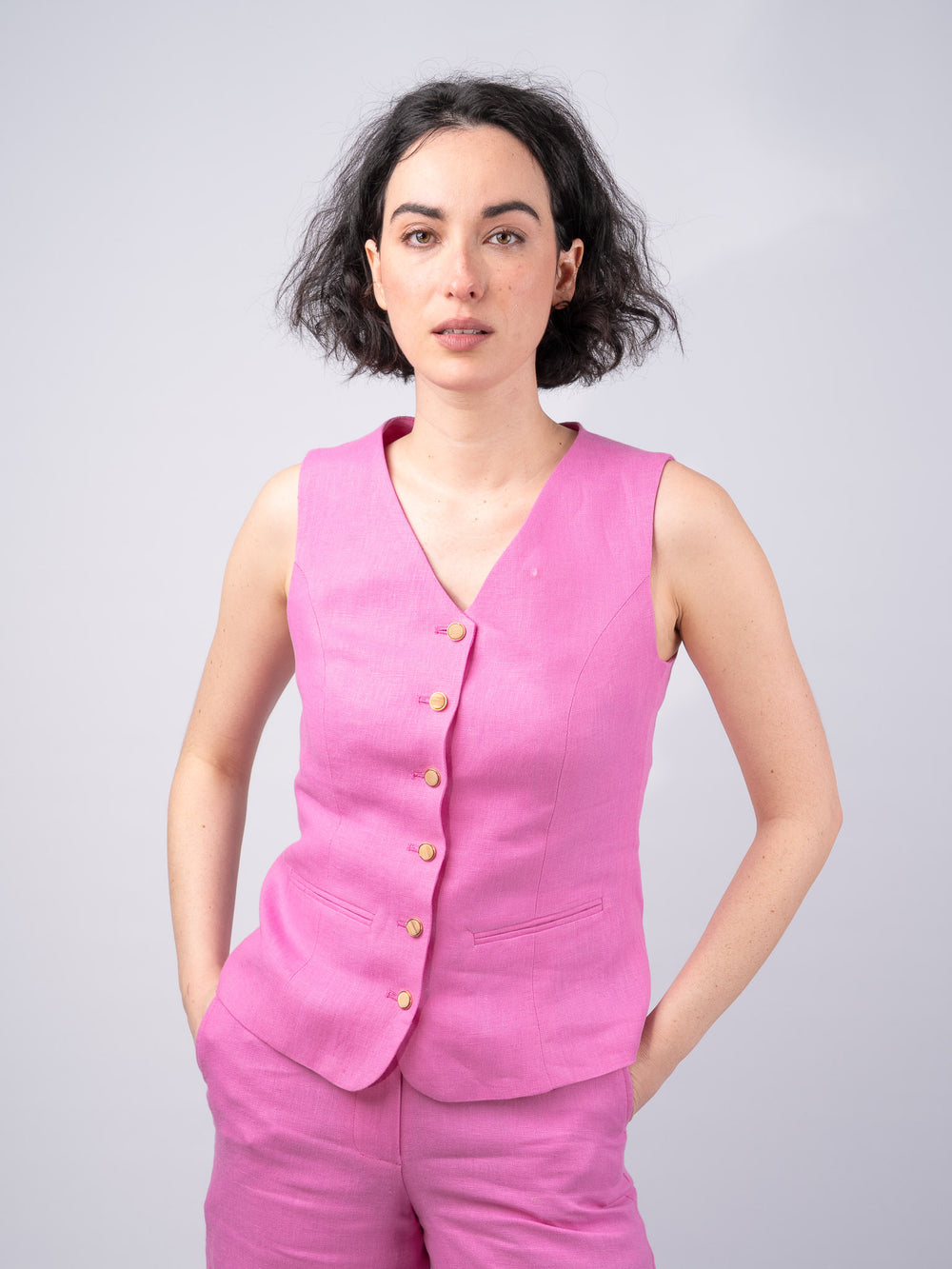 Women's Pink Linen Waistcoat & Vest