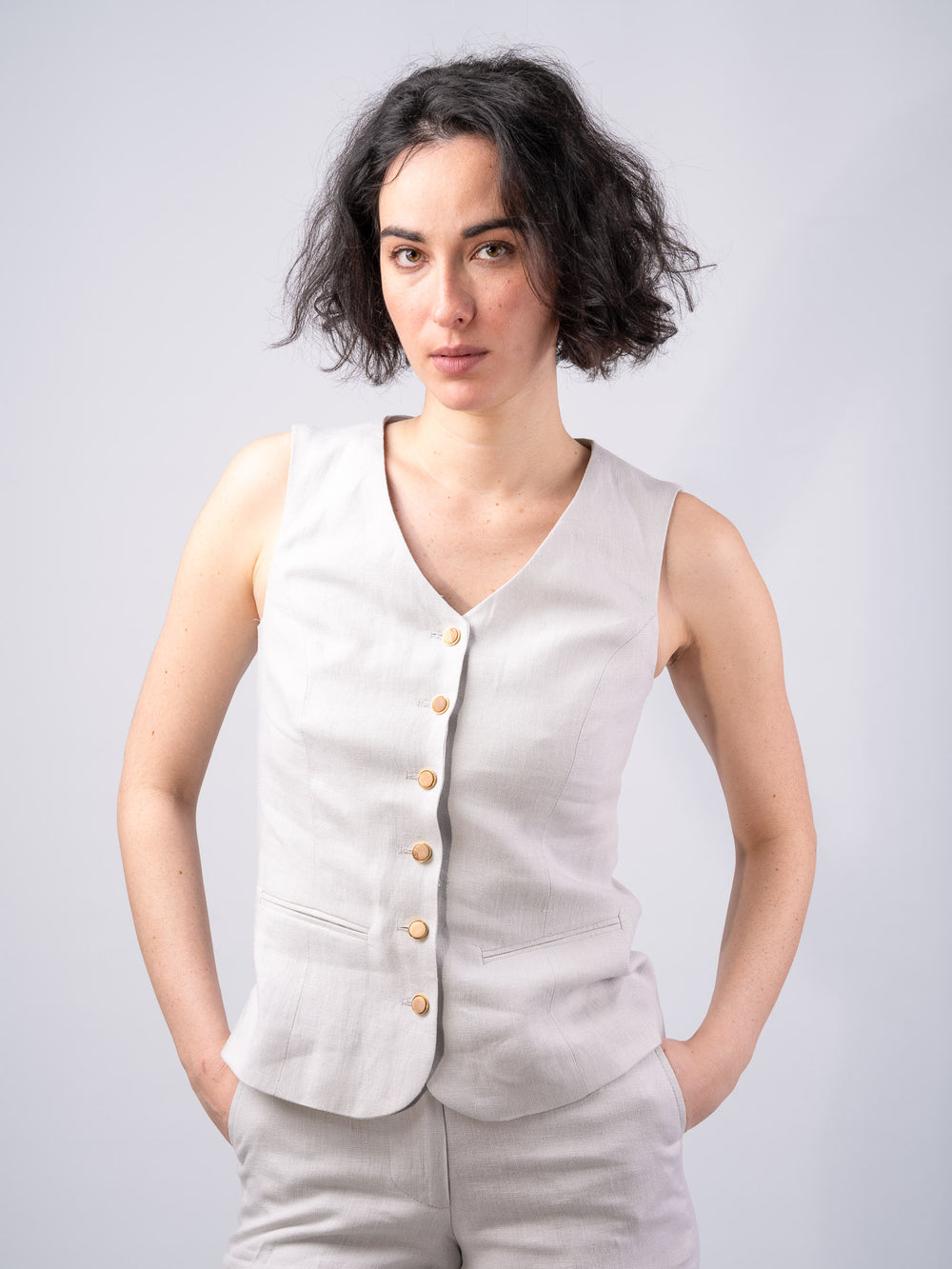 Women's Silver Linen Waistcoat & Vest