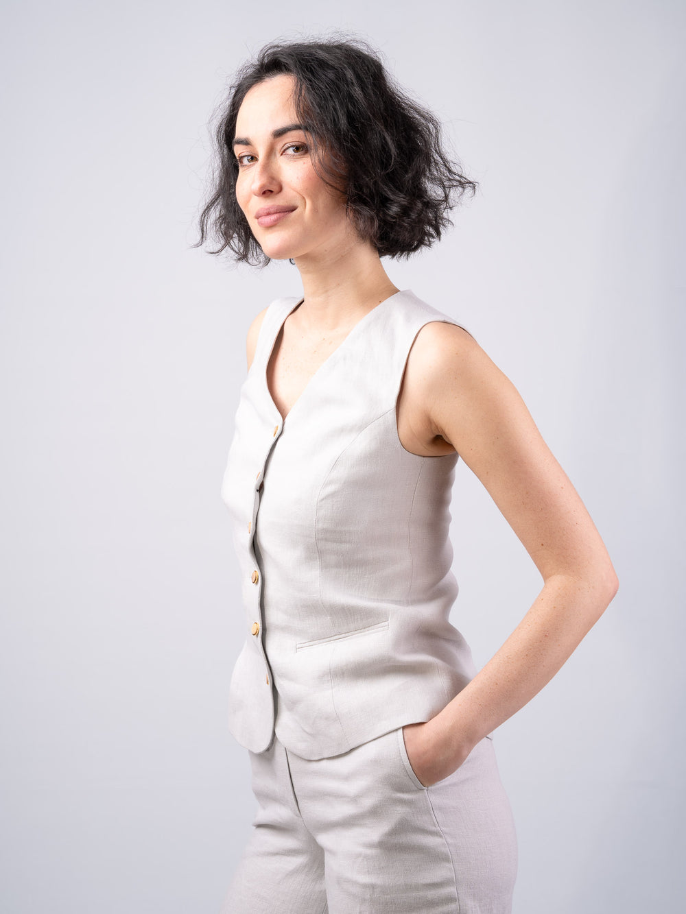 Women's Silver Linen Waistcoat & Vest
