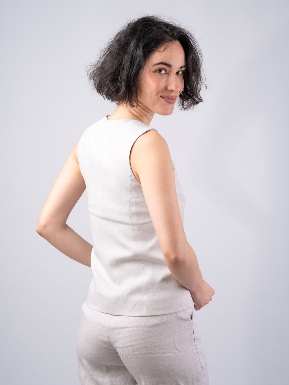 Women's Silver Linen Waistcoat & Vest
