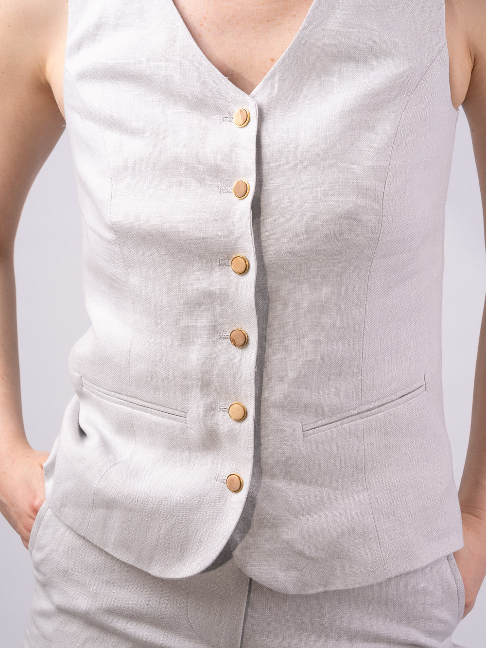 Women's Silver Linen Waistcoat & Vest
