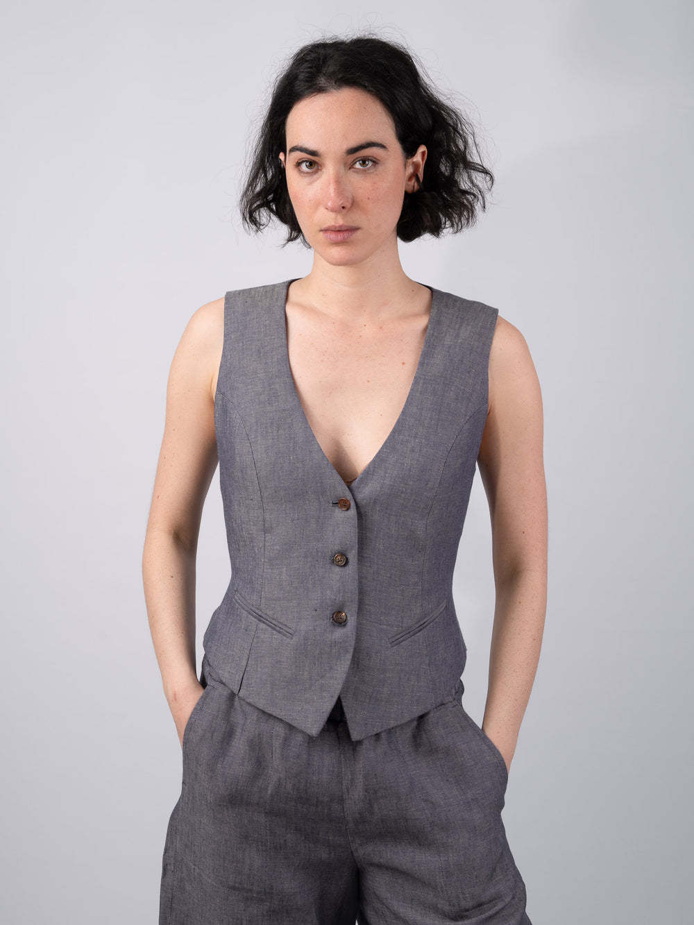 Women's Classic Linen Denim Waistcoat & Vest