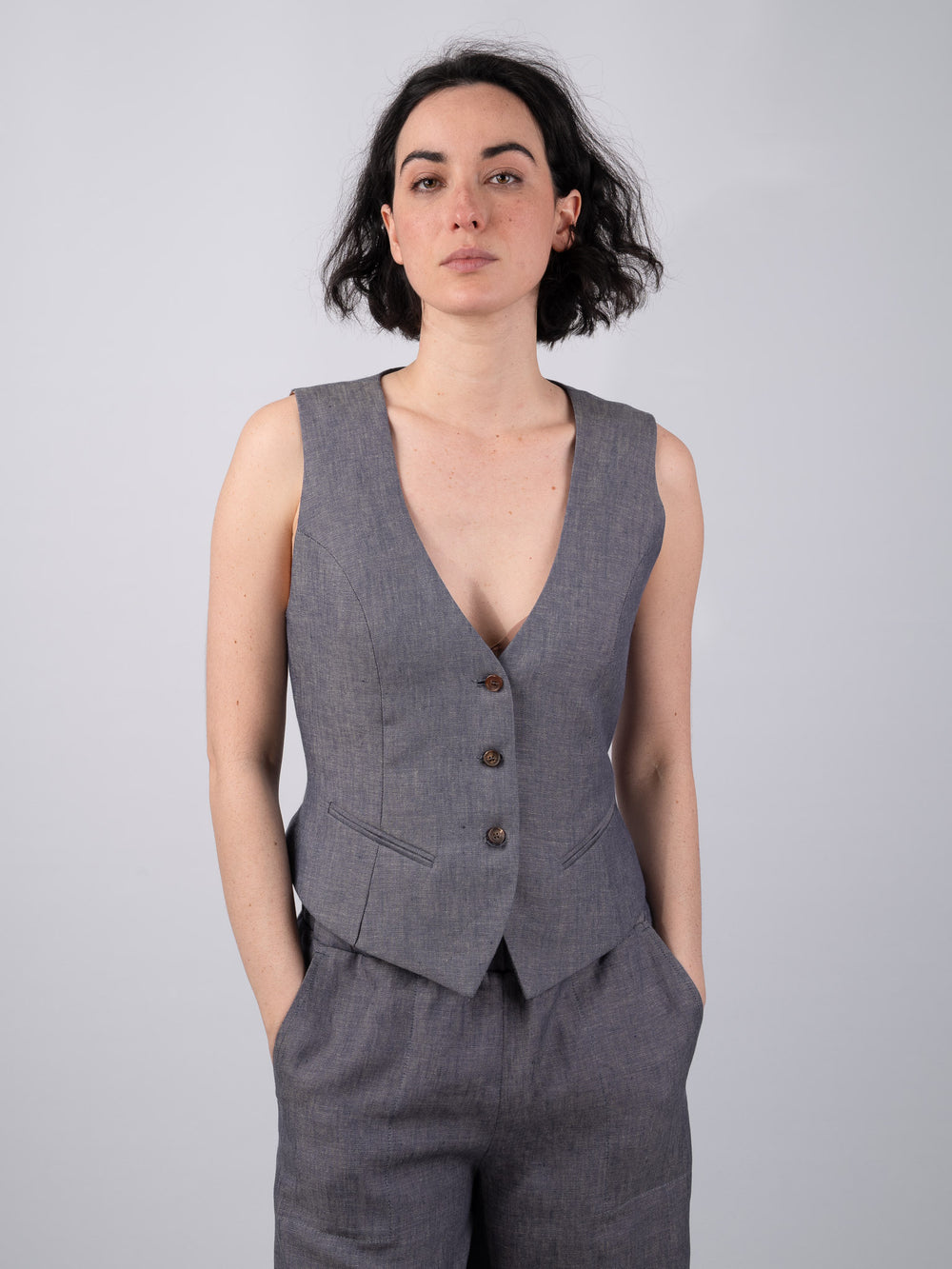 Women's Classic Linen Denim Waistcoat & Vest