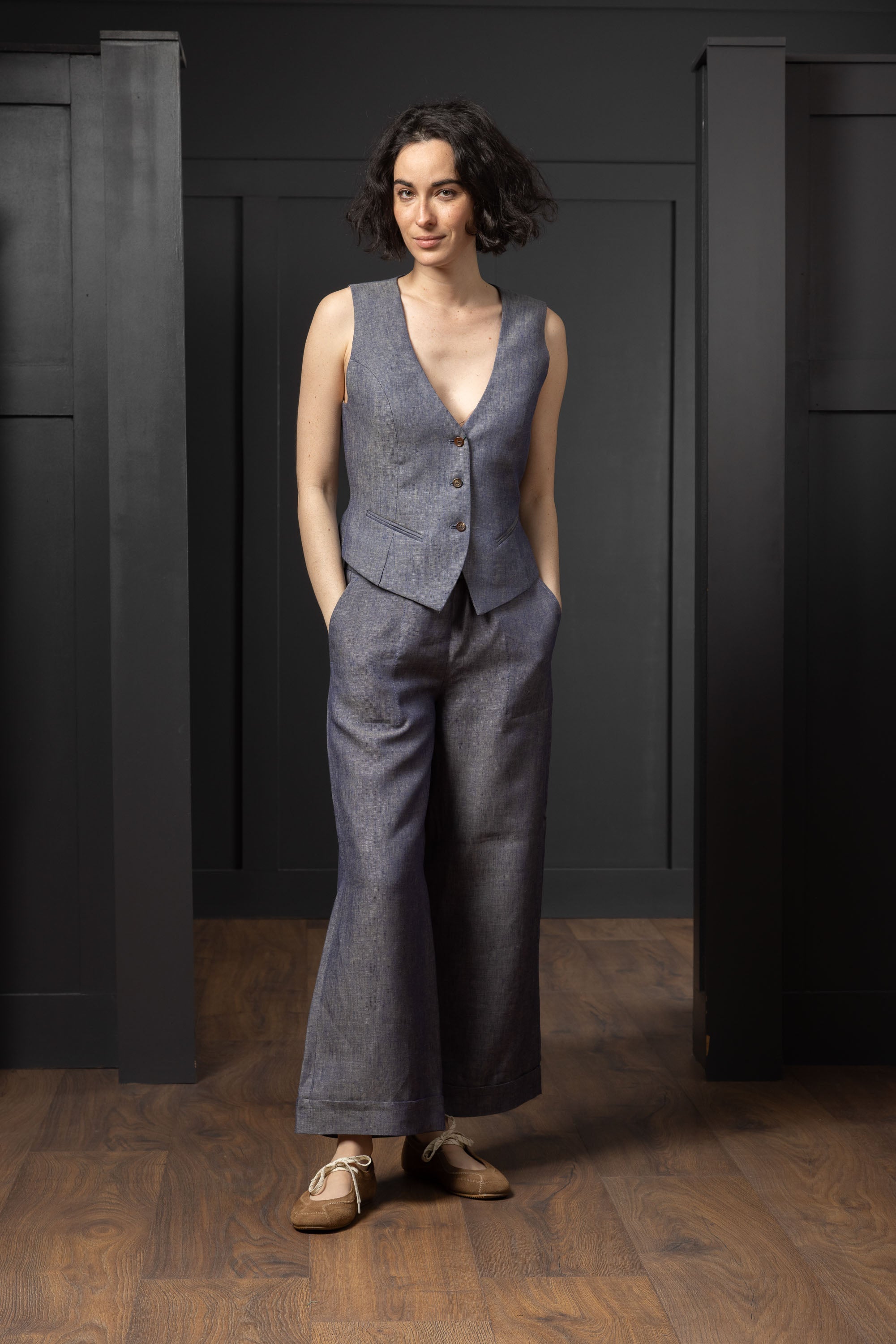 Women's Denim Linen Waistcoat - Luxury Women's Vest | Irish Linen
