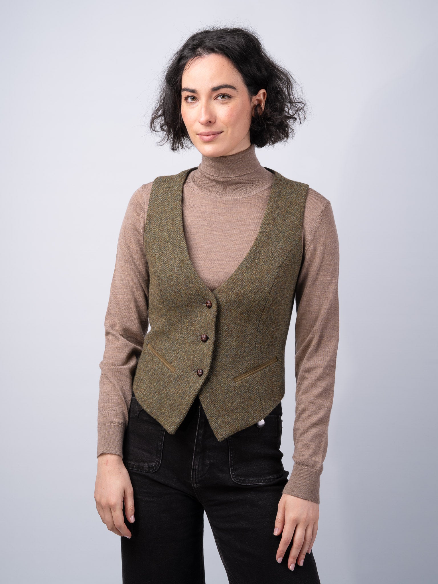 Moss Green Tweed Waistcoat - Luxury Women's Vest | Irish Tweed