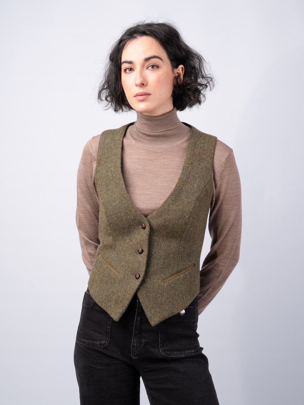 Women's Moss Green Tweed Waistcoat