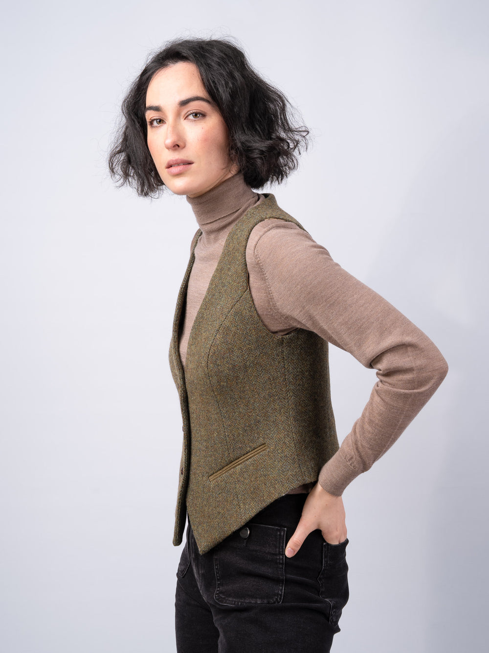 Women's Moss Green Tweed Waistcoat