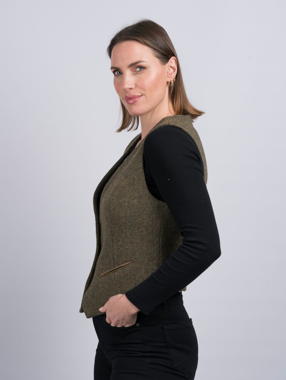 Women's Moss Green Tweed Waistcoat