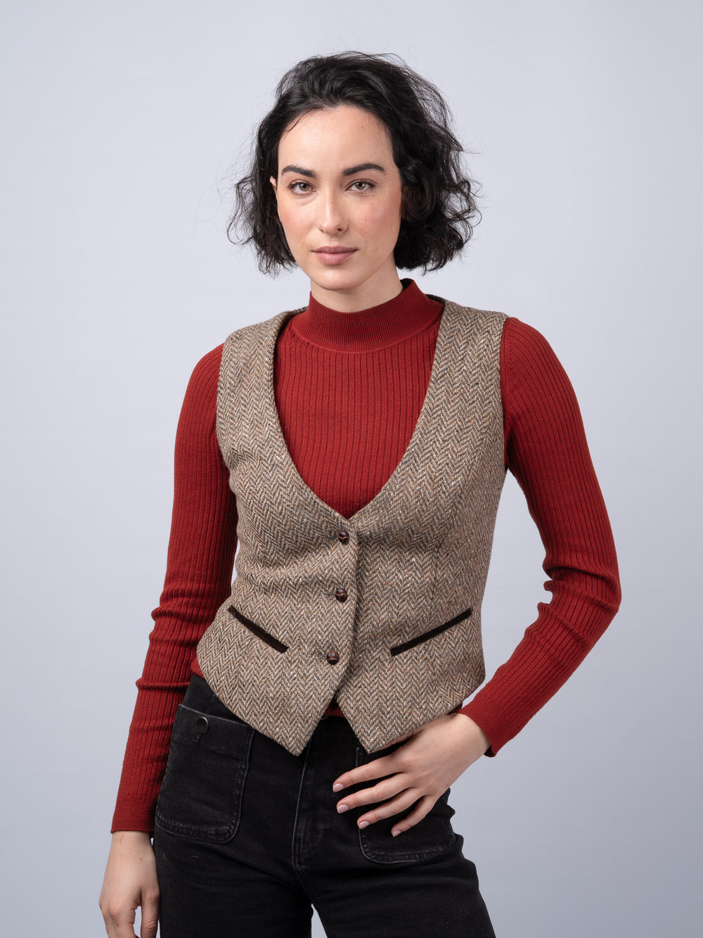 Women's Oak Herringbone Tweed Waistcoat & Vest
