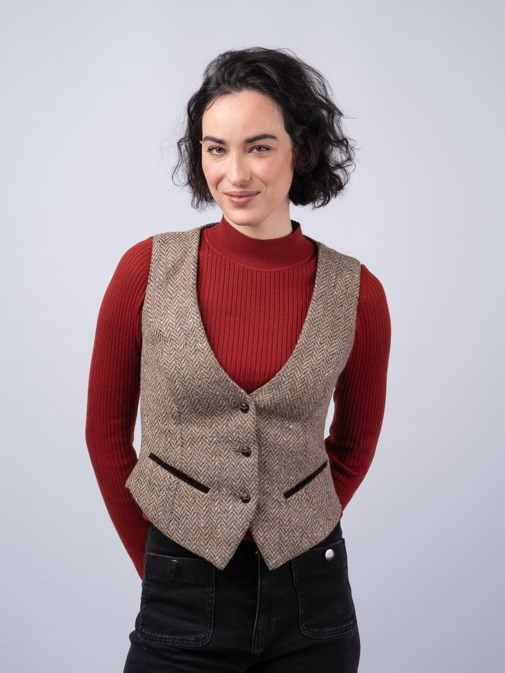 Women's Oak Herringbone Tweed Waistcoat & Vest