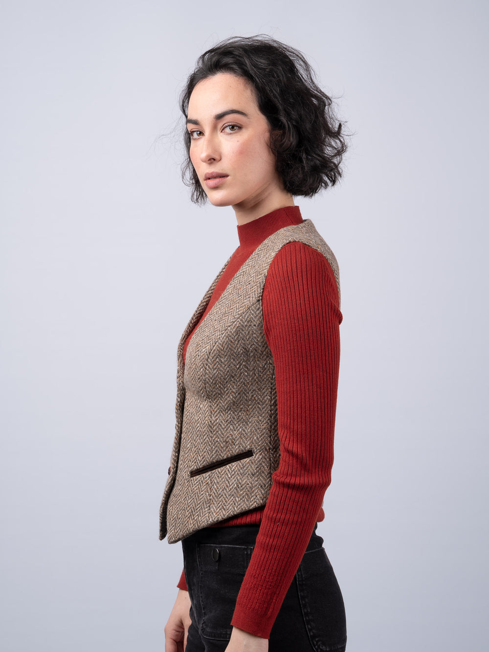 Women's Oak Herringbone Tweed Waistcoat & Vest