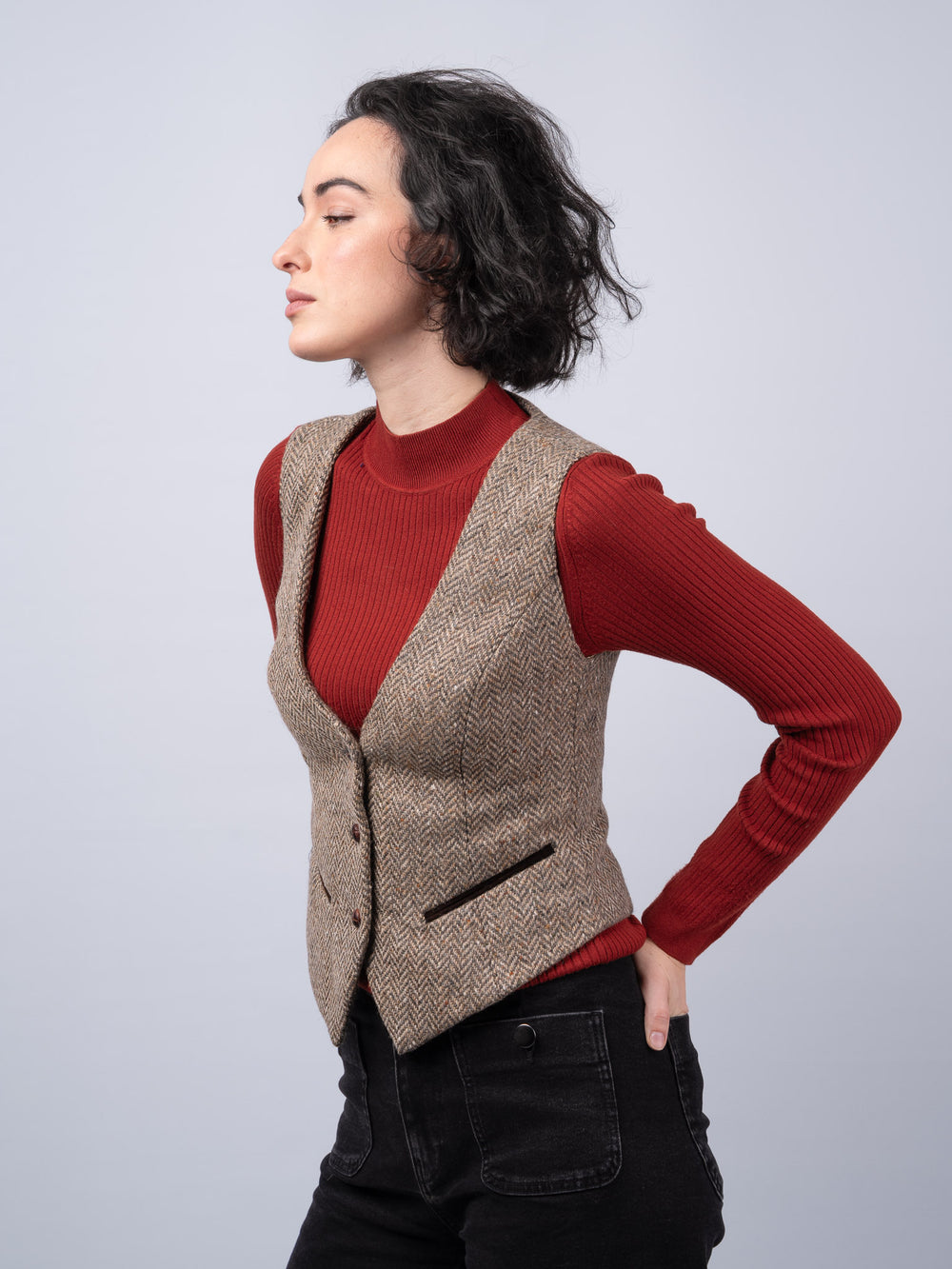 Women's Oak Herringbone Tweed Waistcoat & Vest