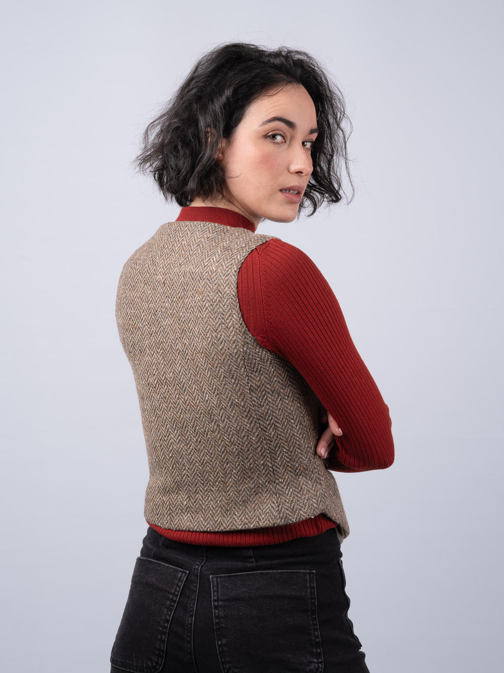 Women's Oak Herringbone Tweed Waistcoat & Vest