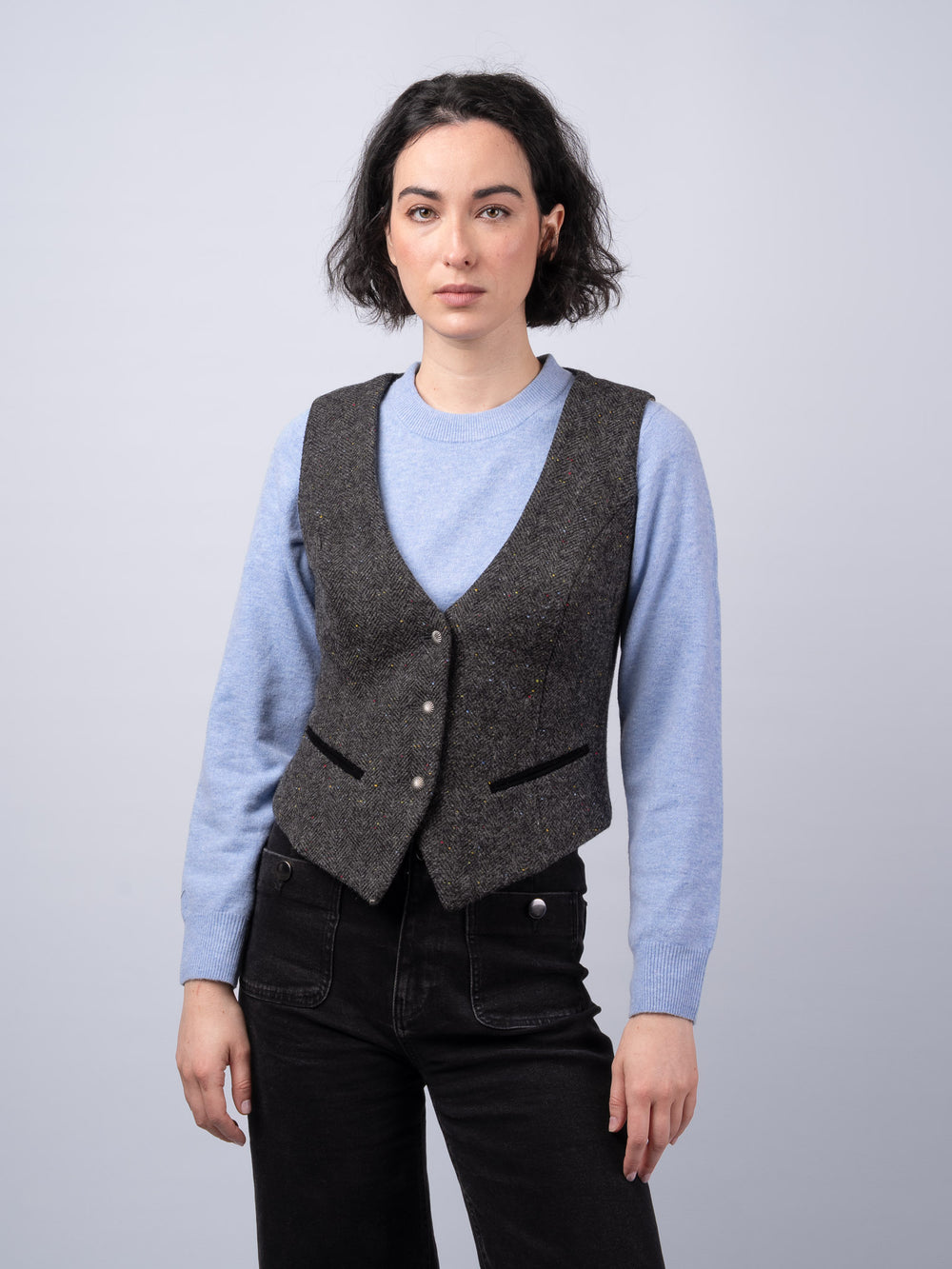 Women's Smoke Herringbone Tweed Waistcoat & Vest  — Available to Preorder Now