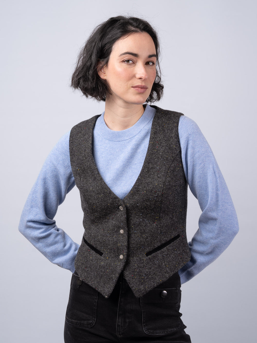 Women's Smoke Herringbone Tweed Waistcoat & Vest  — Available to Preorder Now