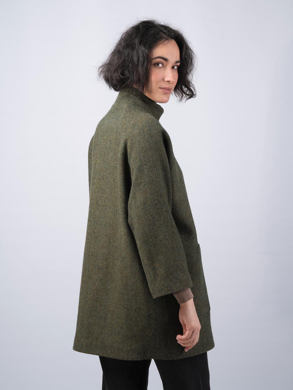 Women's Moss Green Tweed Cape Coat