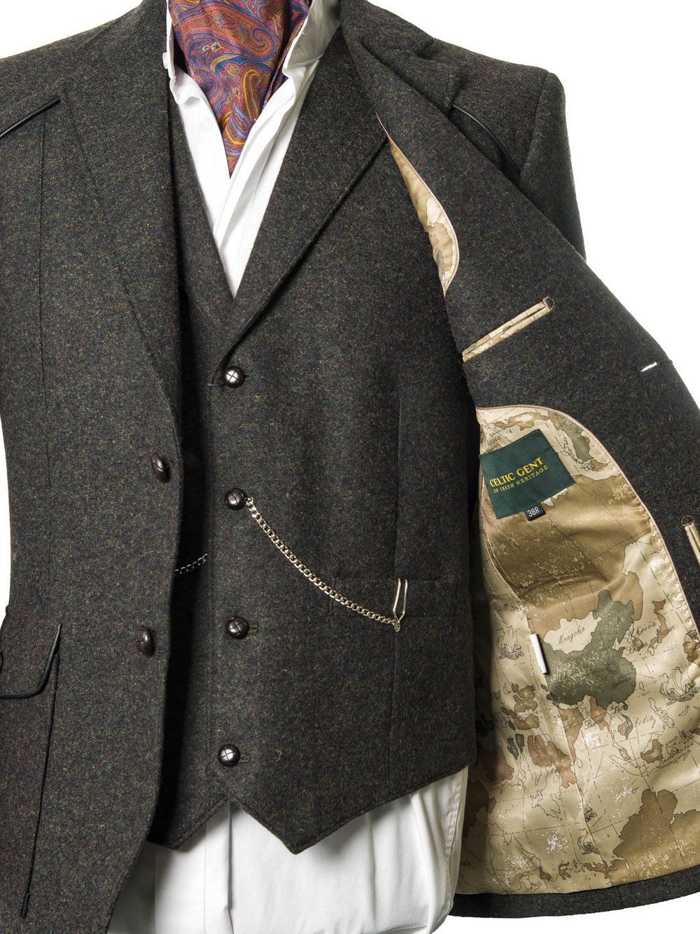 O Ceallaigh Peat Colour Tweed Jacket With leather trims.