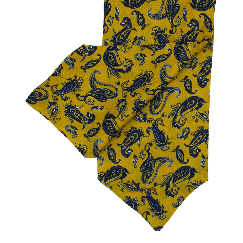 Mustard  Silk Cravat with Navy Paisley Design