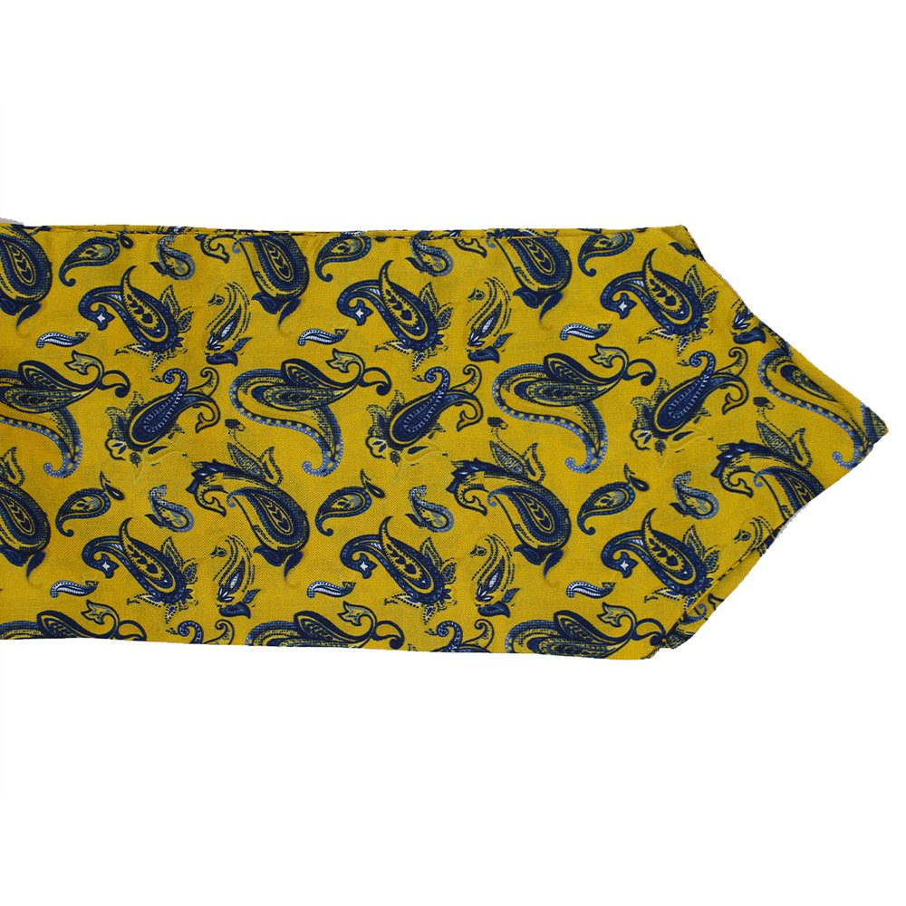 Mustard  Silk Cravat with Navy Paisley Design