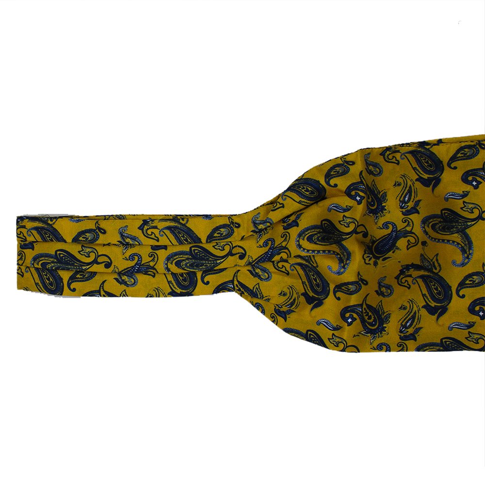 Mustard  Silk Cravat with Navy Paisley Design