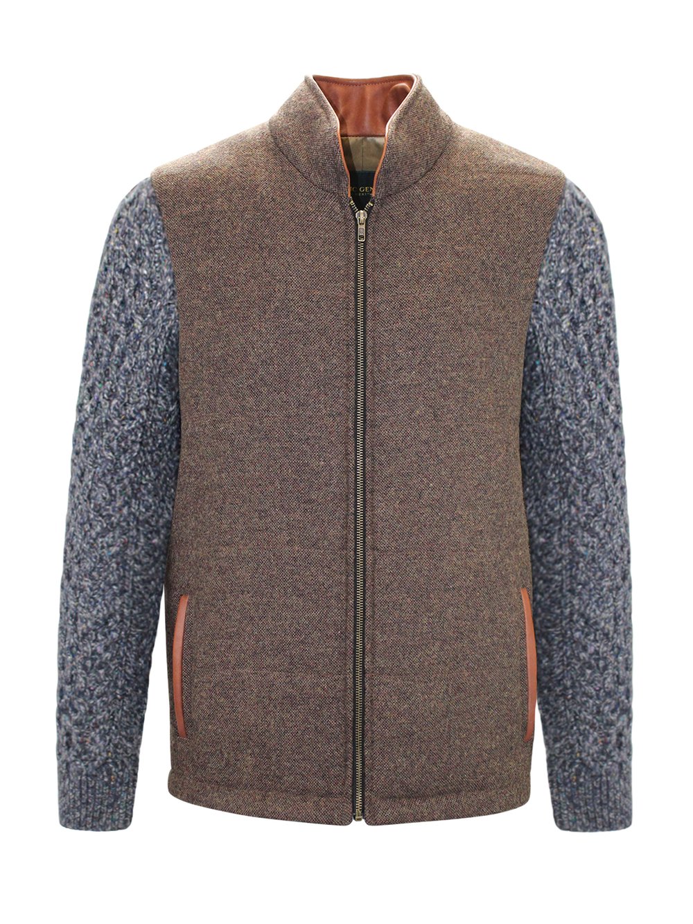 Veste Shackleton marron moyen avec manches en tricot torsadé bleu marine chiné